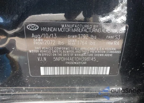 2013 Hyundai Elantra Gls z USA, uszkodzony, nr VIN 5NPDH4AE1DH398145